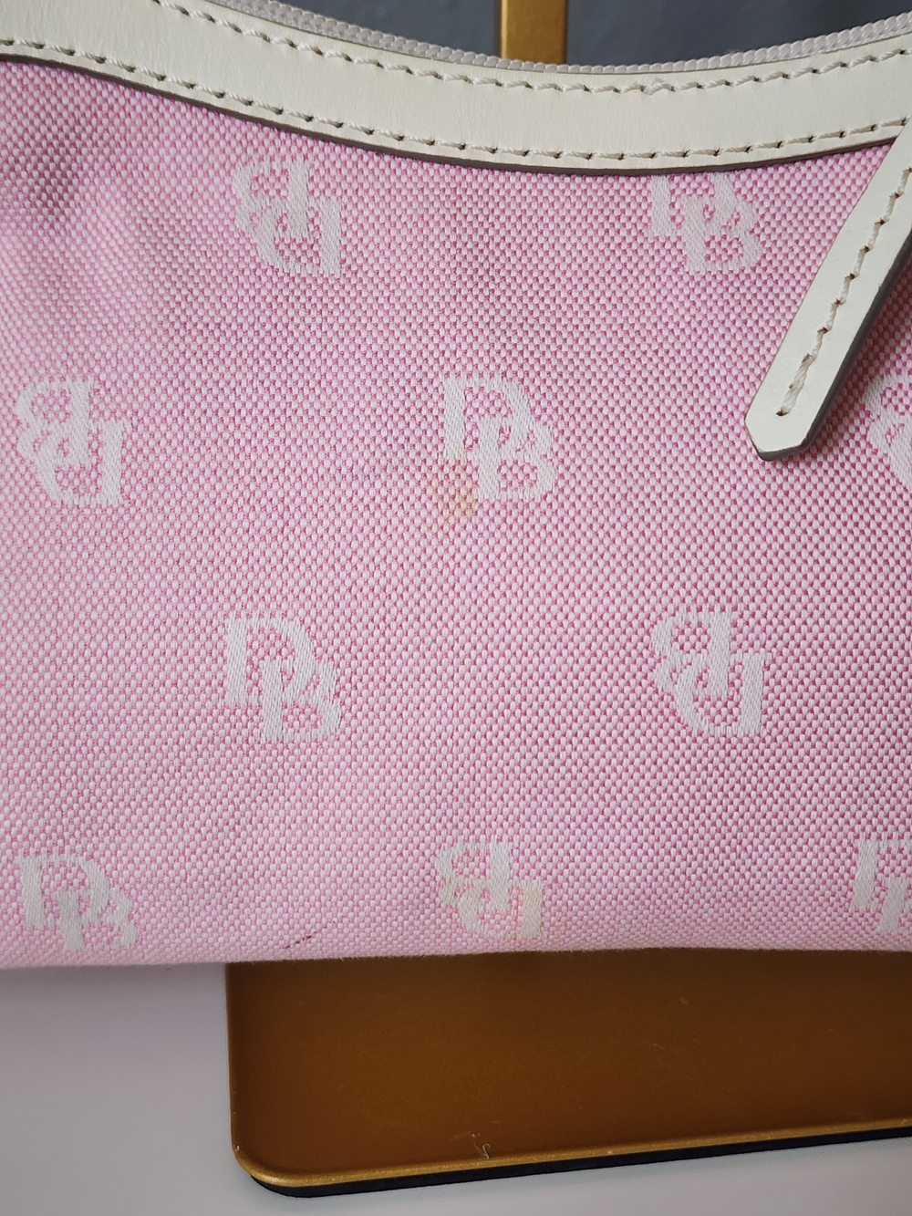 Dooney & Bourke Pink Canvas Logo Shoulder Bag with White Trim - Picture 6 of 13